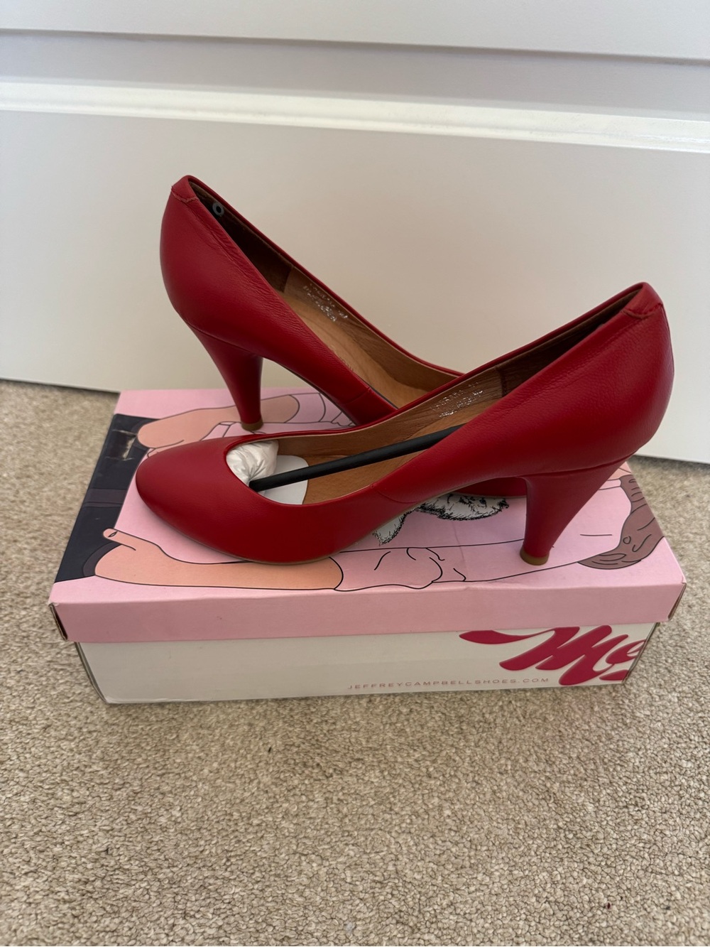 Jeffrey Campbell Red Round-Toe Mid Heel Pumps